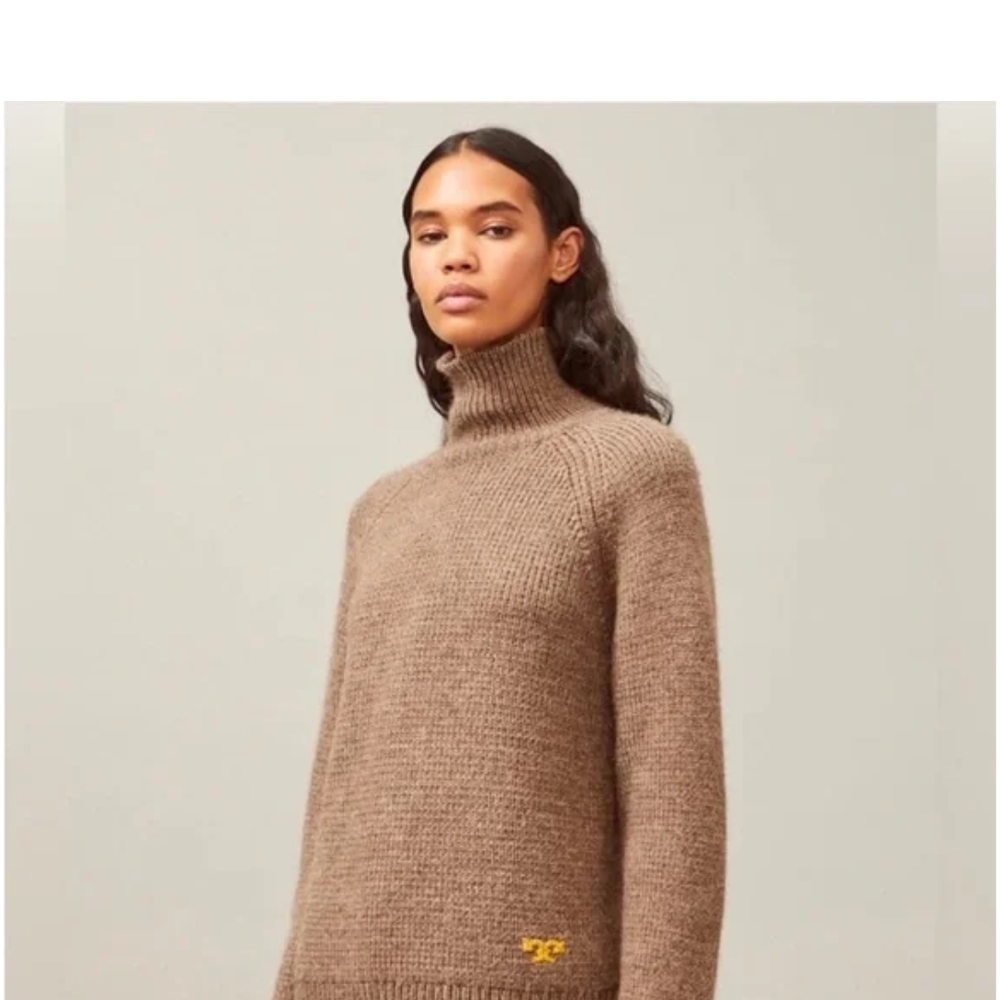 NWT Tory Burch Raglan Turtleneck Dark Oatmeal Melange Sz Small